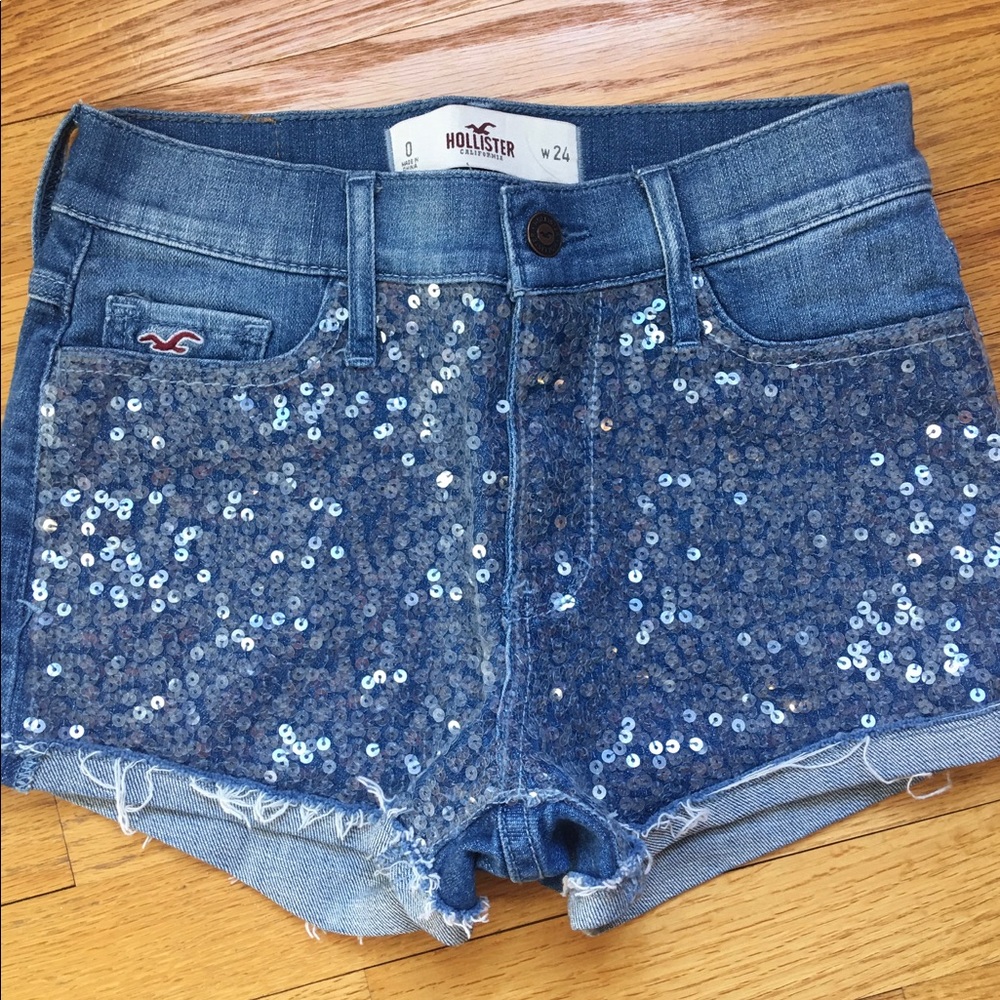 Hollister denim shorts with clear sequins.